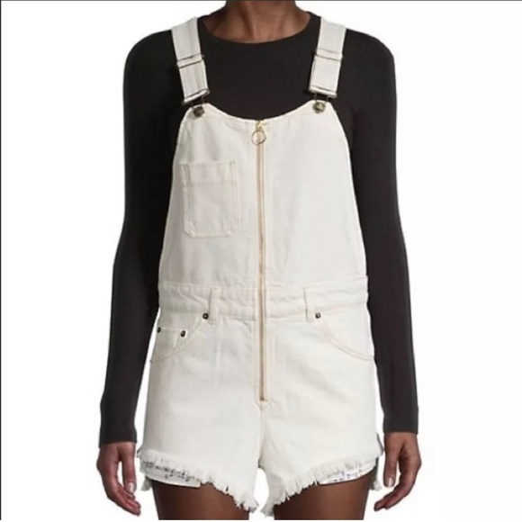 FREE PEOPLE Sunkissed Shortall Sz 4 Denim Jean Off - Picture 3 of 7